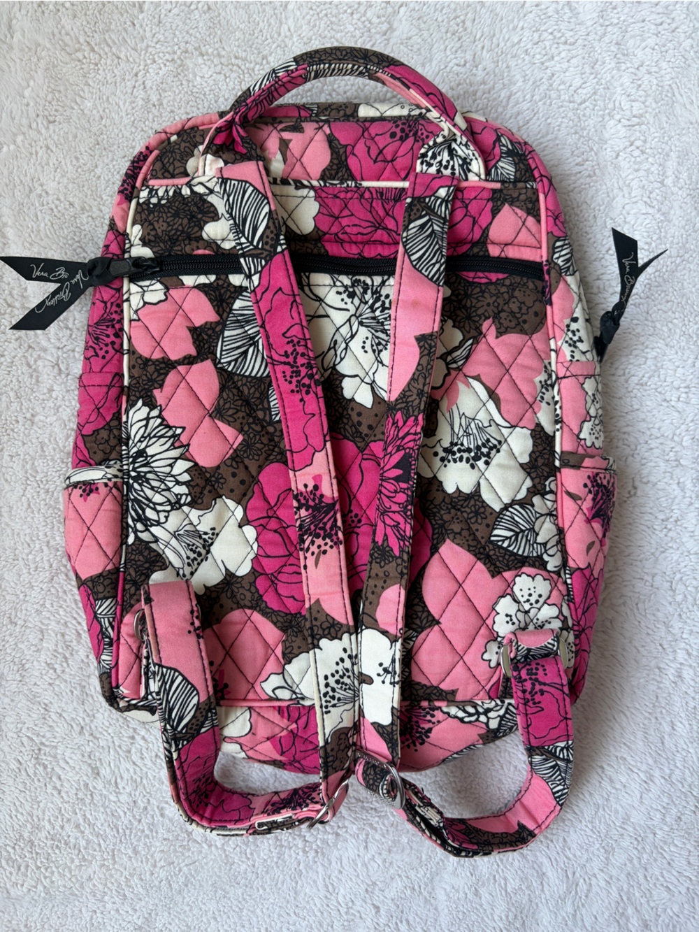 Like New Vera Bradley Quilted Floral Pink and Brown Women’s Backpack - Picture 2 of 13